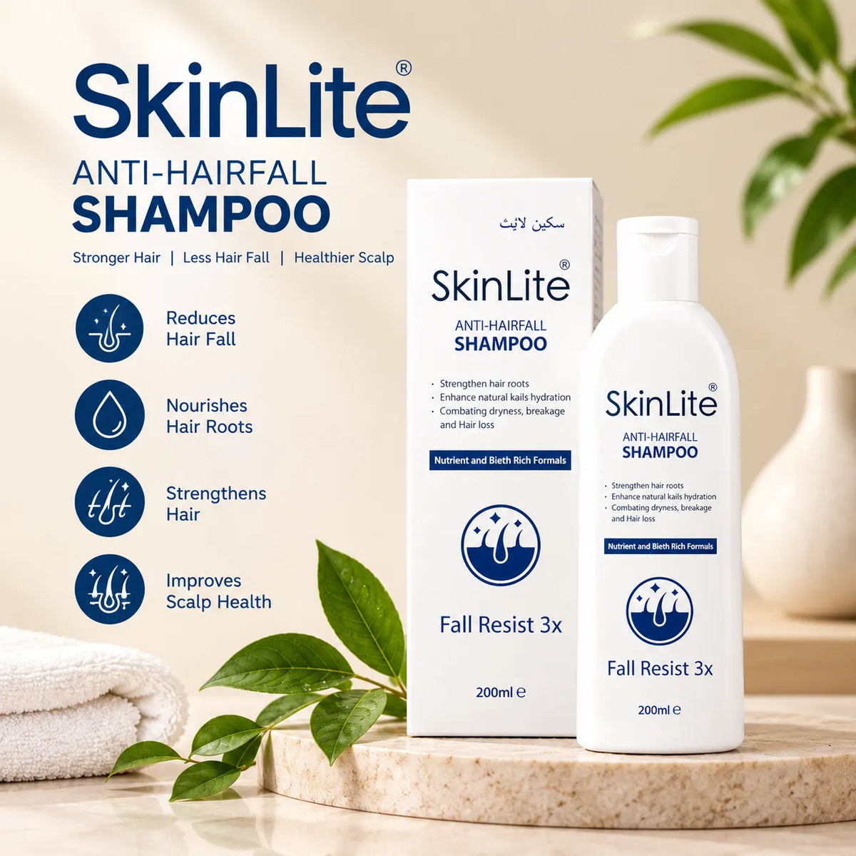 SkinLite Anti-Hairfall Shampoo 200ml | Biotin & Nutrient-Rich Formula | Strengthens Roots & Reduces Hair Loss
