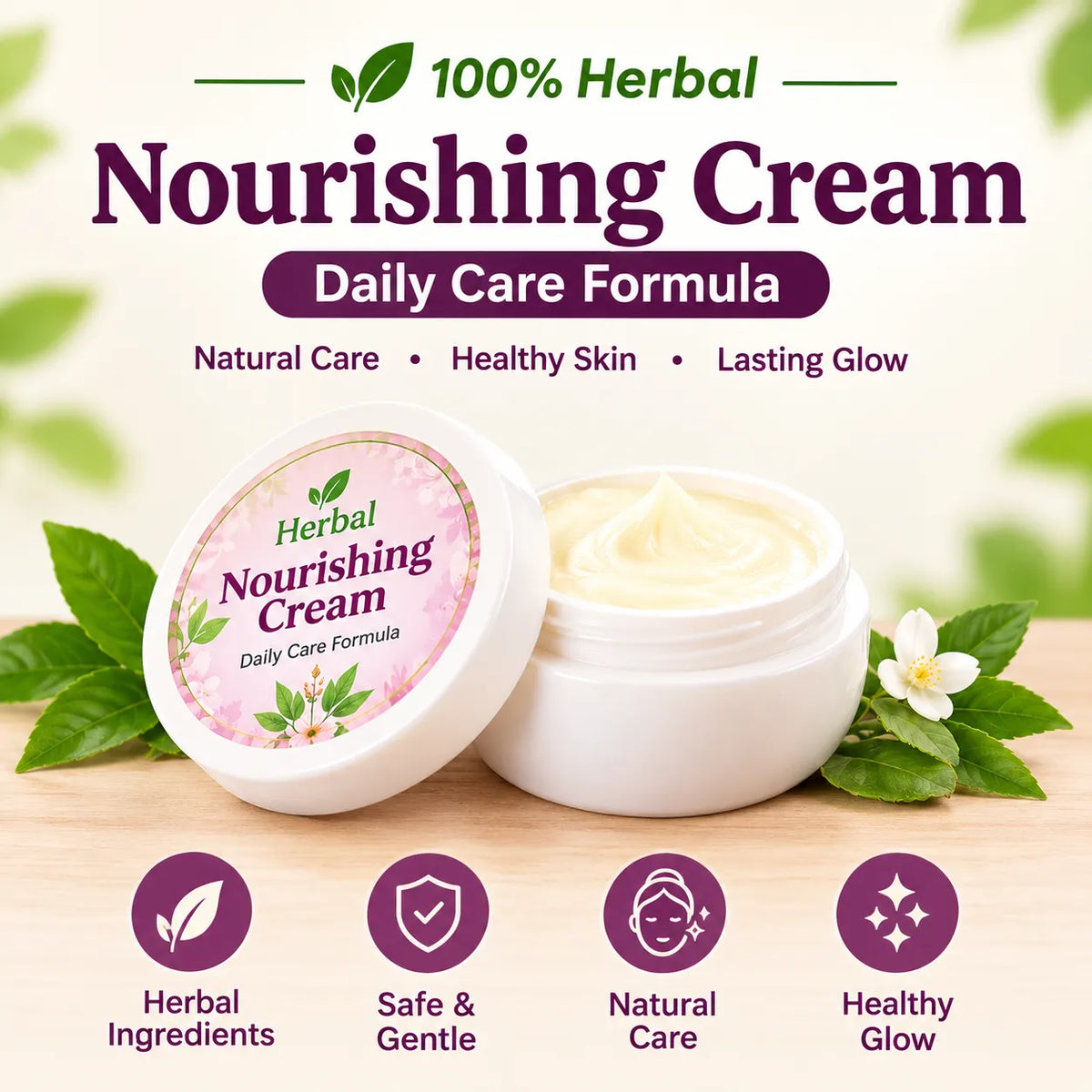 Herbal Nourishing Cream – 100% Natural Daily Care Formula for Soft, Glowing & Healthy Skin