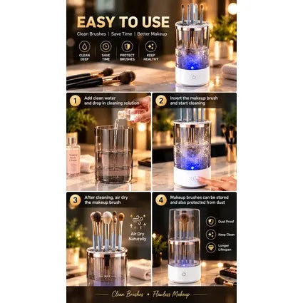 3-in-1 Electric Makeup Brush Cleaner Machine – Automatic Brush Washer, Dryer & Holder Stand