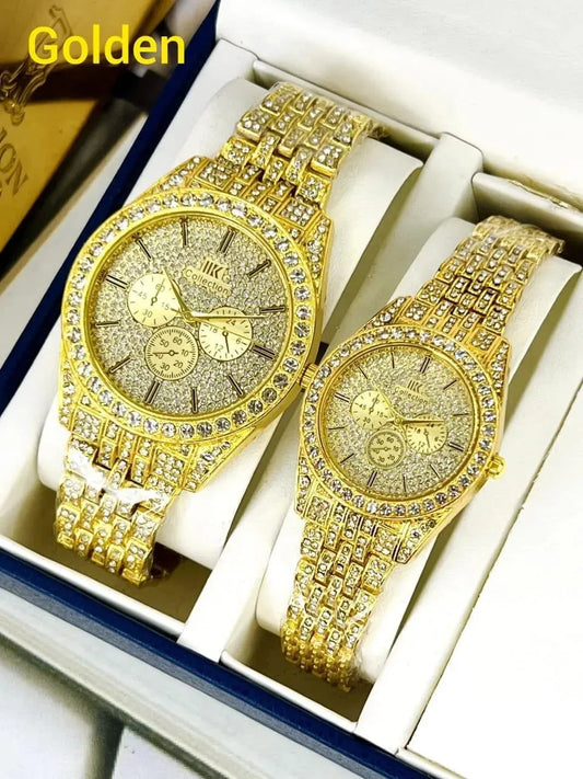 Diamond-Accented Couple Watch Set – Matching His & Her Fashion Wristwatches | Gift for Couples