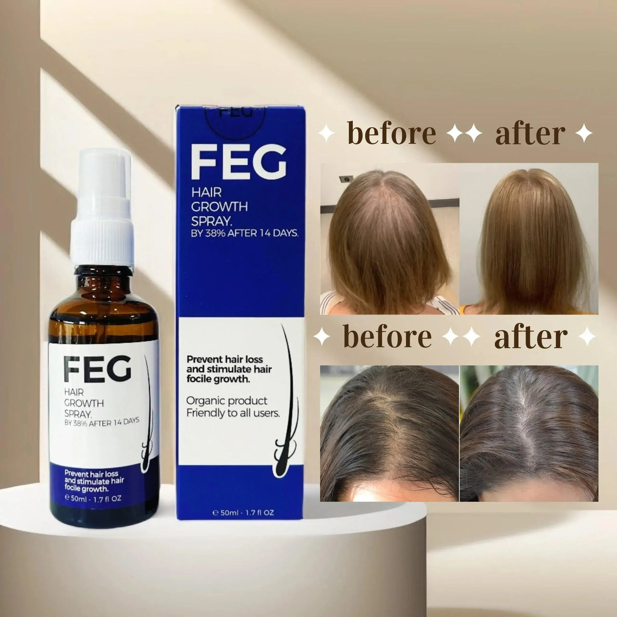 FEG Plus Hair & Beard Growth Spray – Minoxidil, Redensyl & Natural Extracts Formula | 50ml