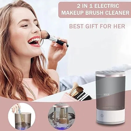 3-in-1 Electric Makeup Brush Cleaner Machine – Automatic Brush Washer, Dryer & Holder Stand