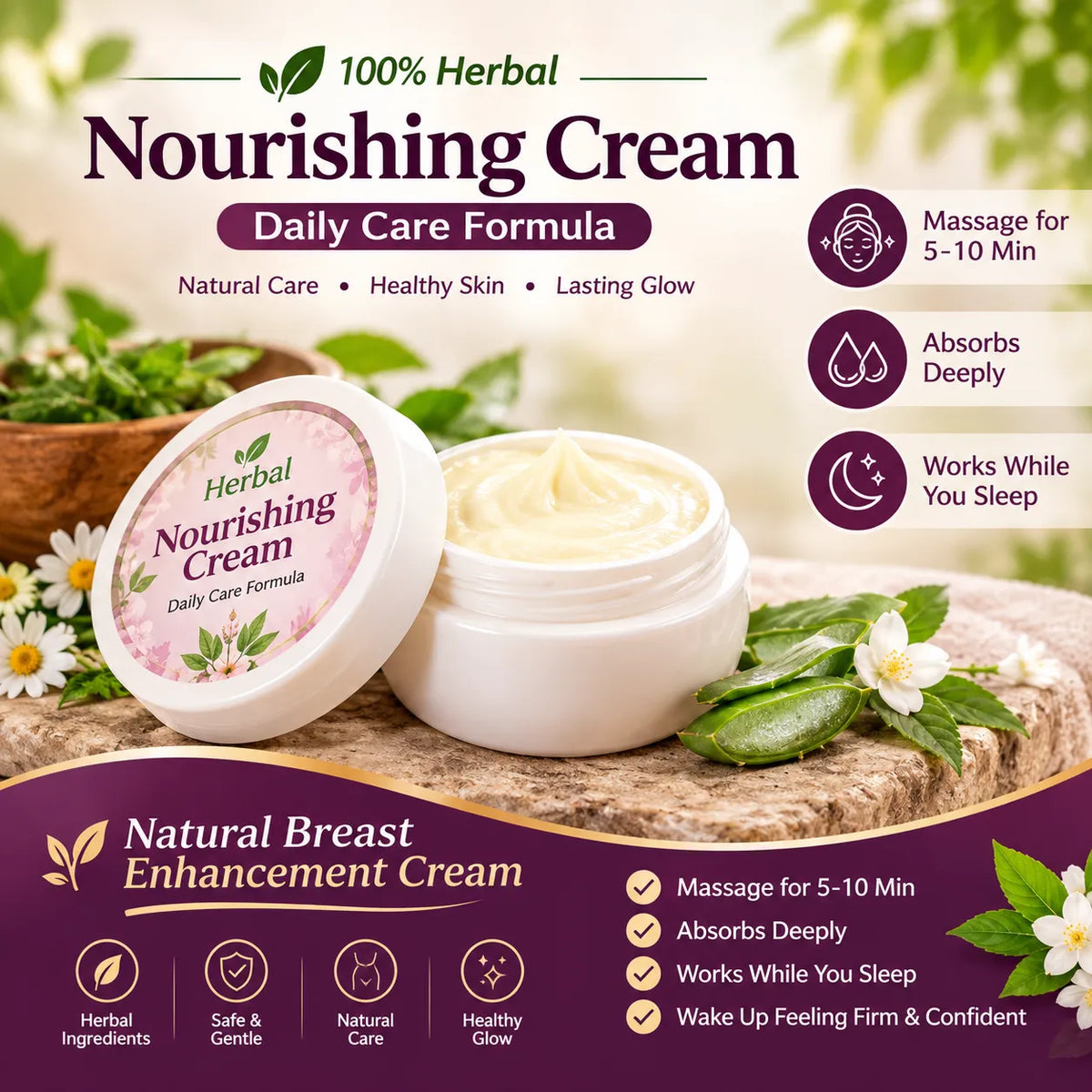 Herbal Nourishing Cream – 100% Natural Daily Care Formula for Soft, Glowing & Healthy Skin