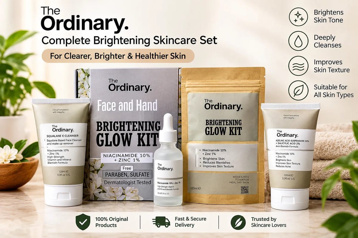 The Ordinary Brightening Glow Kit – Niacinamide, Squalane Cleanser & Azelaic Acid Skincare Set for Face & Hands