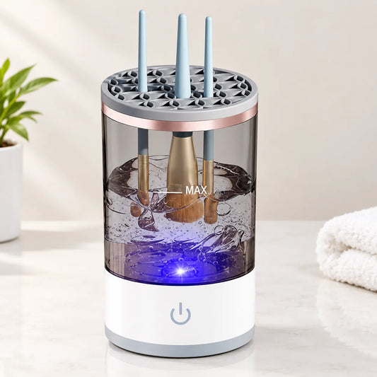 3-in-1 Electric Makeup Brush Cleaner Machine – Automatic Brush Washer, Dryer & Holder Stand
